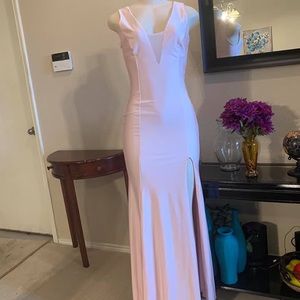Pink and burgundy bridesmaid evening gown with slit